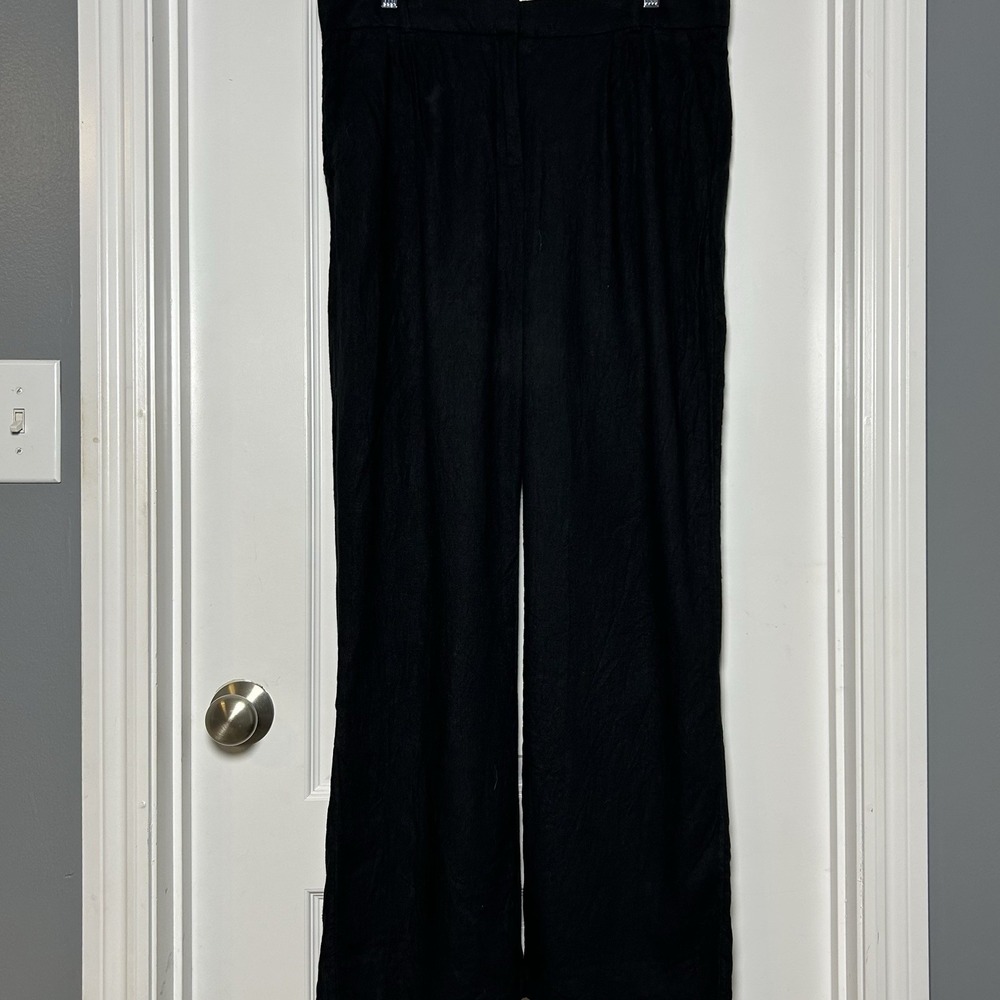 Abercrombie & Fitch Linen Blend Black Low Rise Wide Leg Sloane Tailored Pants